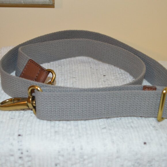 Fossil Gray Canvas Web Replacement Strap 1 1/4" Wide Brass Tone Hardware - Picture 2 of 8